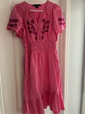 French Connection Pink Dress with Dark Pink Floral Accents